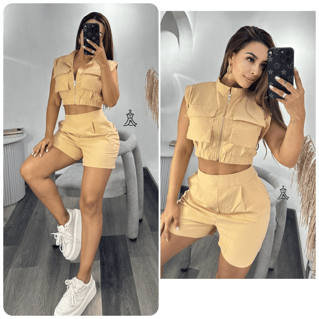 Set short y chaleco tipo cargo. 30% OFF