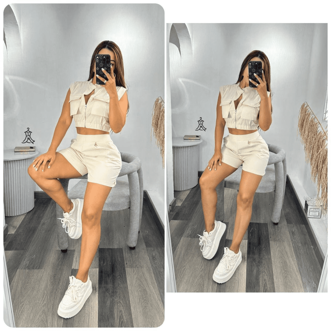 Set short y chaleco tipo cargo. 30% OFF