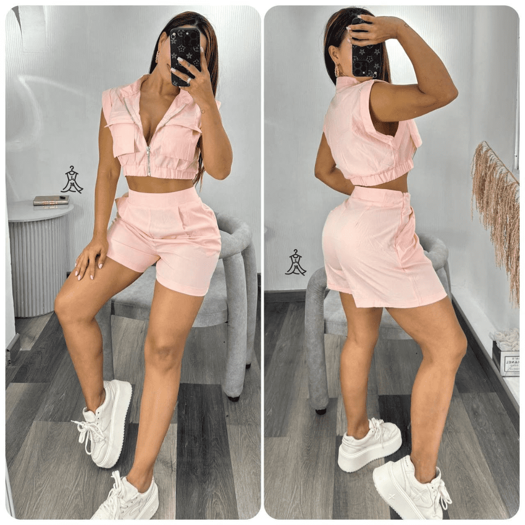 Set short y chaleco tipo cargo. 30% OFF